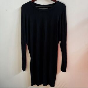 Enza Costa soft Midi Dress in Black dolman sleeve with thumb holes and crew neck